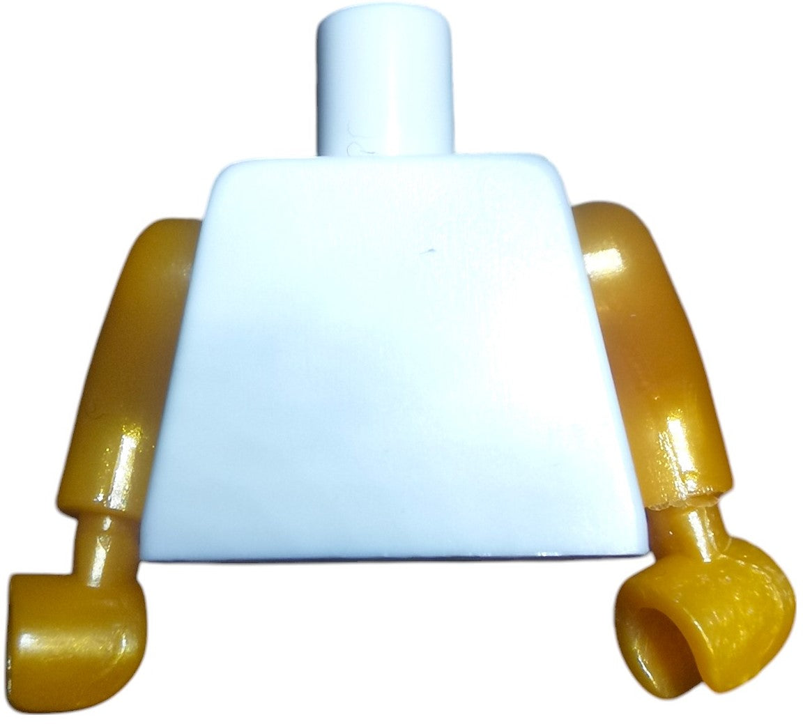 A Minifigure Keyring Torsos piece with a white blocky torso and yellow arms, one of which is bent, set against a white background.