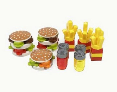 Minifigure Urban Food Building Blocks, Hamburgers, Fries, Grilled Chicken, Hot Dogs