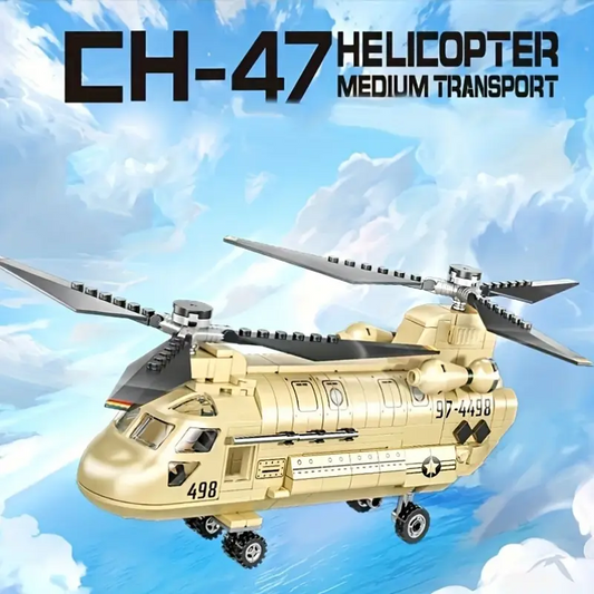 CH-47 Medium Transport Helicopter Model Kit: 451pcs + 1 Doll - Military Collection Toy - ABS Construction - Christmas, Halloween, Thanksgiving, Easter, New Year, Birthday Gift