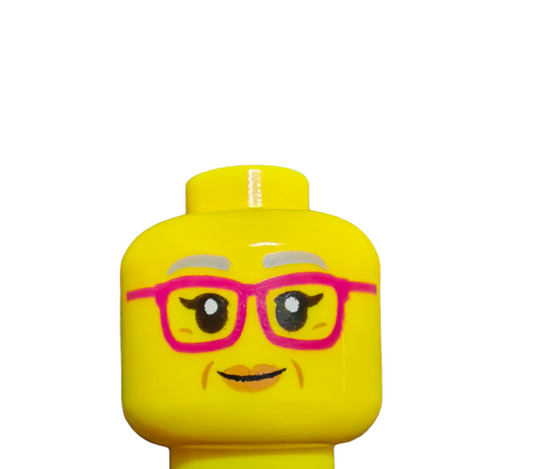 LEGO Head,  Double Face Pink Glasses, Silver Eyebrows, - UB1024