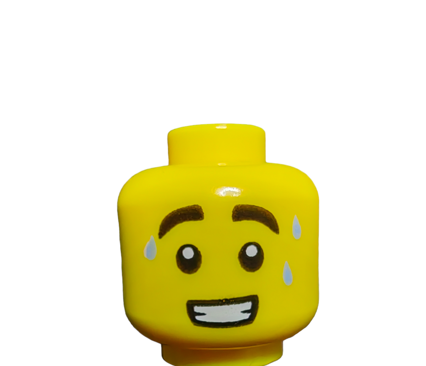 Minifigure Head Black Thick Eyebrows Sweat Drops Brickblocks 8363