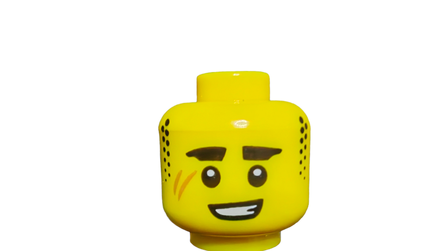 LEGO Head, Bushy Black Eyebrows a few Facial Scratches - UB1492