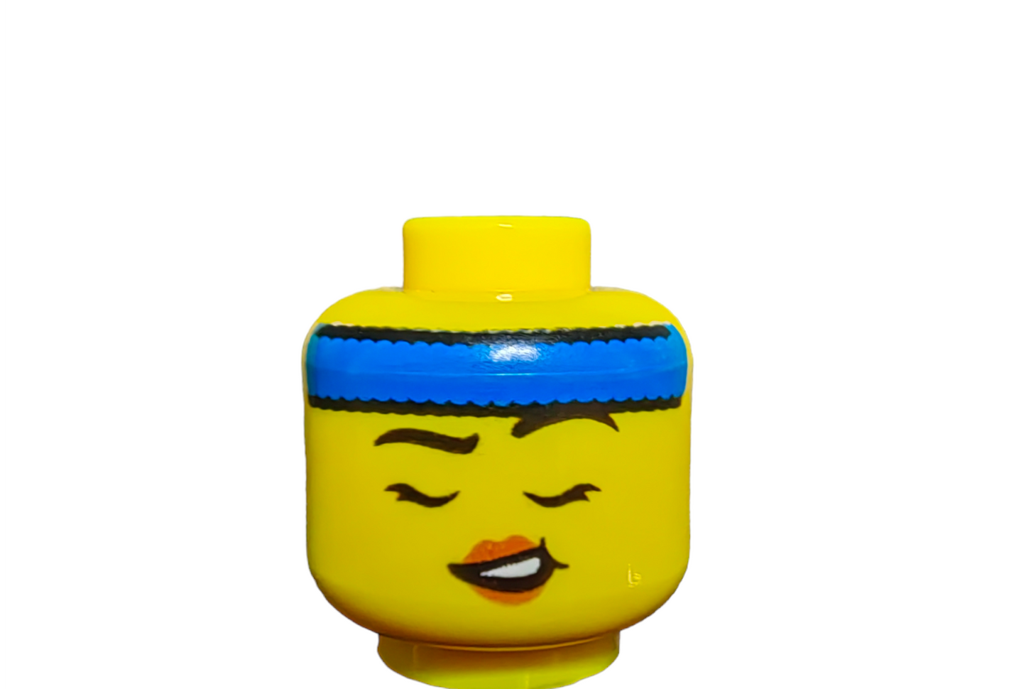 LEGO Head, Dual Sided Head Female with Black Eyebrows and Eyelashes, Blue Headband. - UB1390