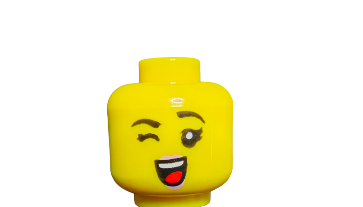 LEGO Head, Dual Sided Female, Black Eyebrows, Pink Lips, Wink - UB1025