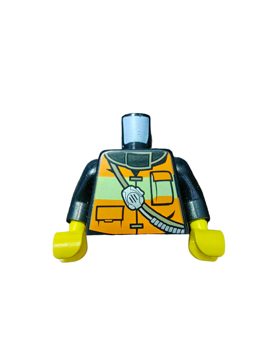 LEGO Torso, Black Fire Brigade Reflective Stripe Vest - UB1463