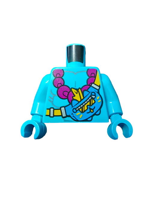 LEGO Torso, Aqua with Purple Hawaiian Garland and Blue Bag - UB1147