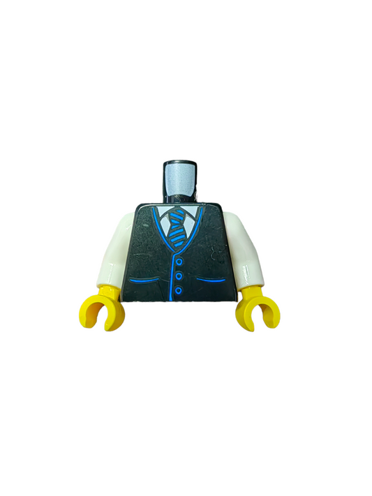 LEGO Torso, Black Suit Jacket with a White Shirt, Blue Striped Tie - UB1143