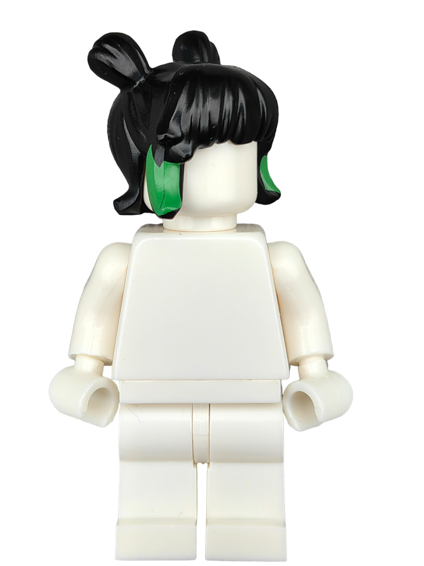 LEGO Wig, Black Hair with Two Buns and Thick Sides with Green Highlights - UB1263