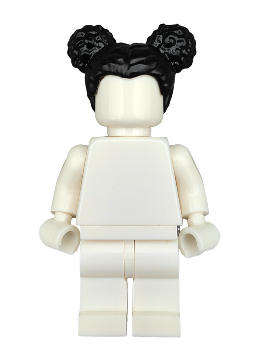 LEGO Wig, Black Hair with a Center Parting and Two Buns on Top - UB1278