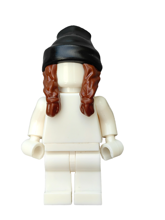 LEGO Wig, Brown Hair with Hat, Brown Locks with Black Beanie - UB1292