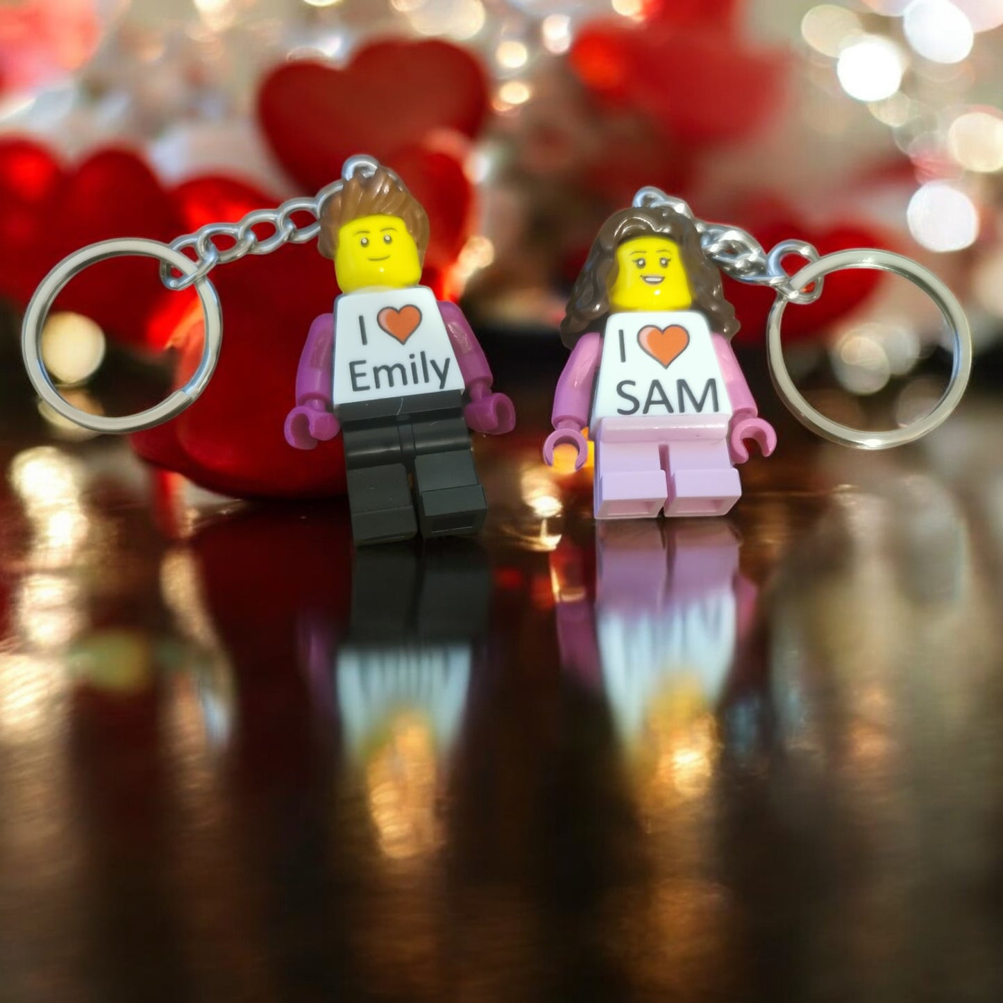 Valentines Personalised Keyring Minifigures for a couple.