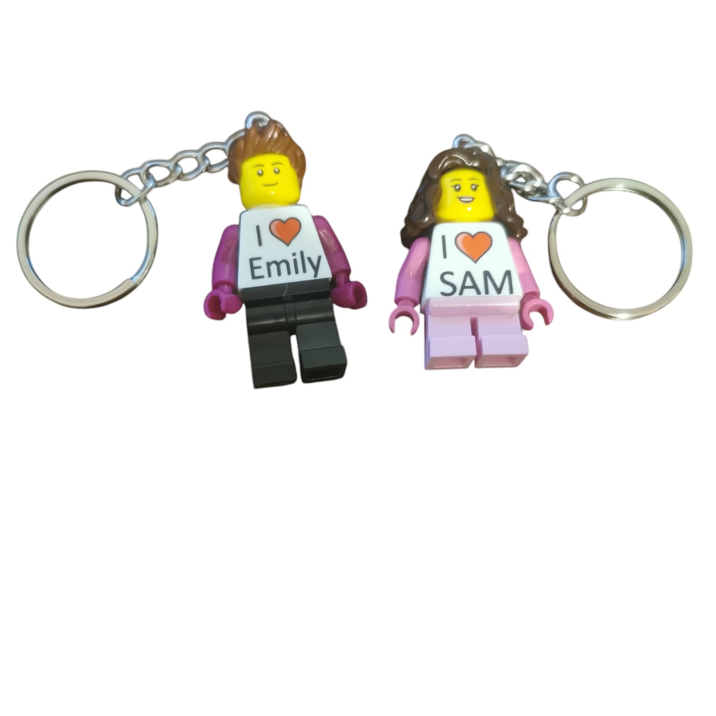 Valentines Personalised Keyring Minifigures for a couple.