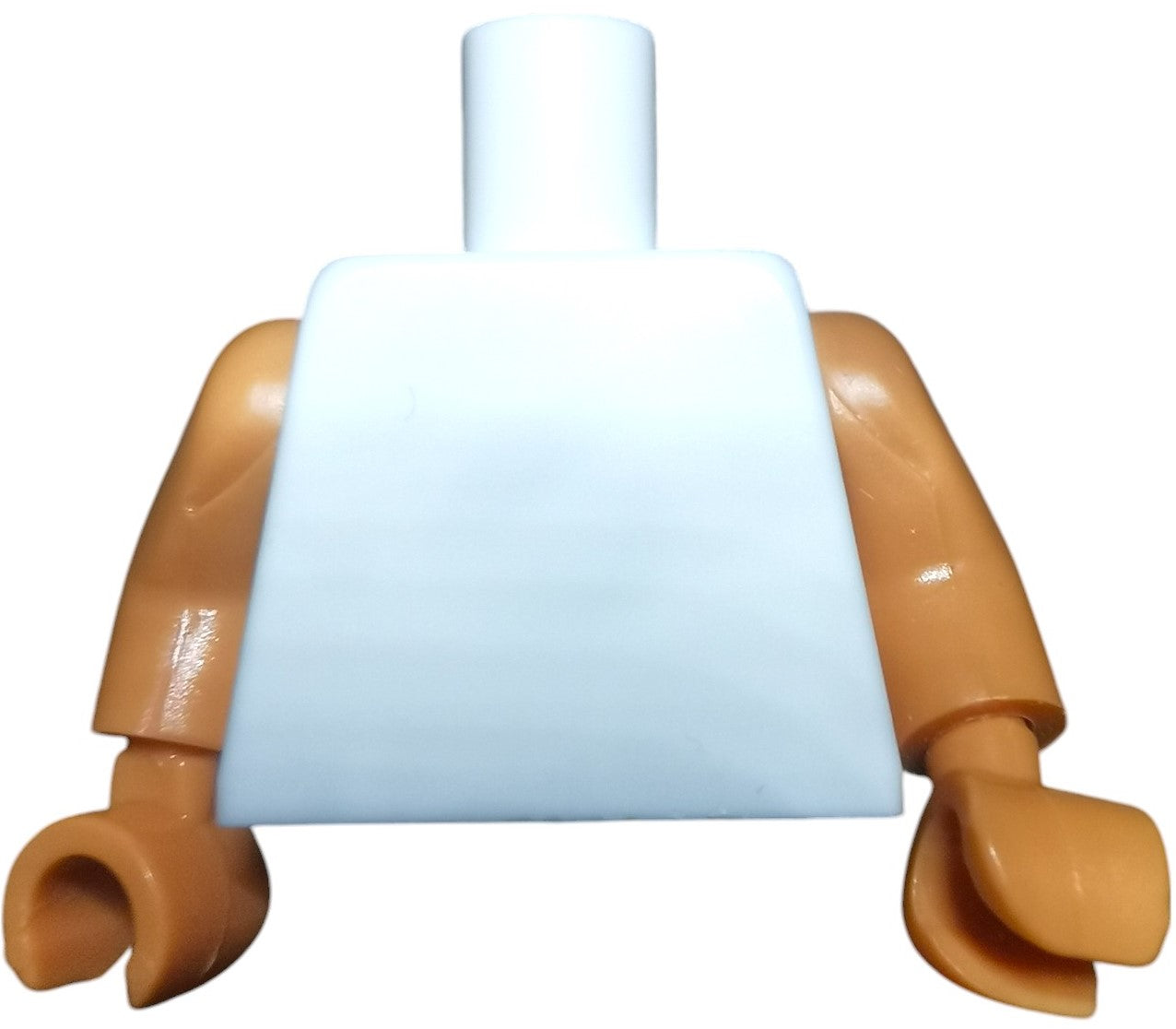 A Minifigure Keyring Torso with a white body, beige arms, and hands. It lacks a head or legs. The arms are slightly bent and displayed against a white background.