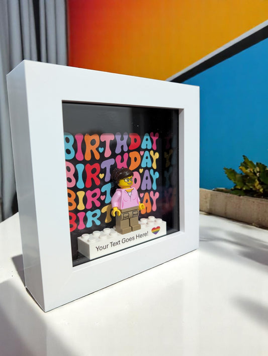 Personalised LEGO®  Create a Personalised birthday gift. Minifigure in a frame. A new twist on birthday cards.