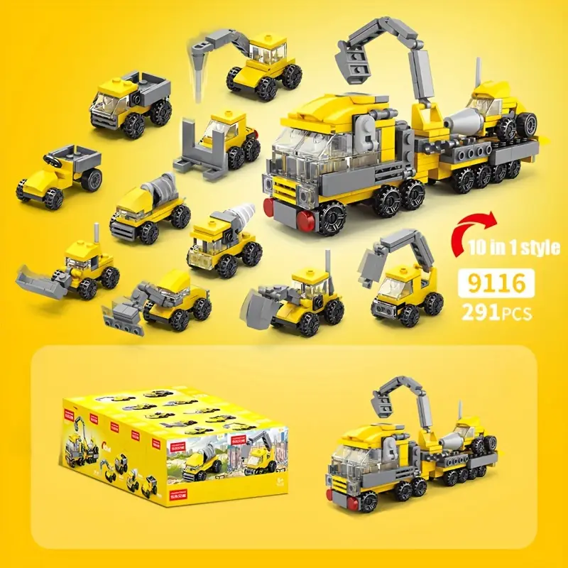 10pcs Construction Vehicle Building Blocks Set, 10 in 1 Combinations.