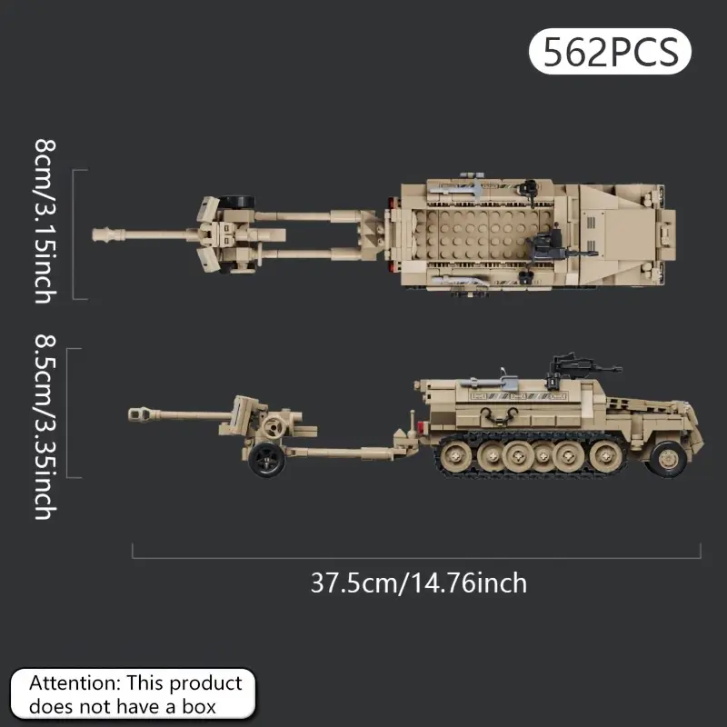 Military Half-Tracked Armored Vehicle Building Kit - 562pcs Artillery Tank Constructor Set, DIY Educational Assembly Toy for Age 6+, Durable ABS Plastic, Black & Tan