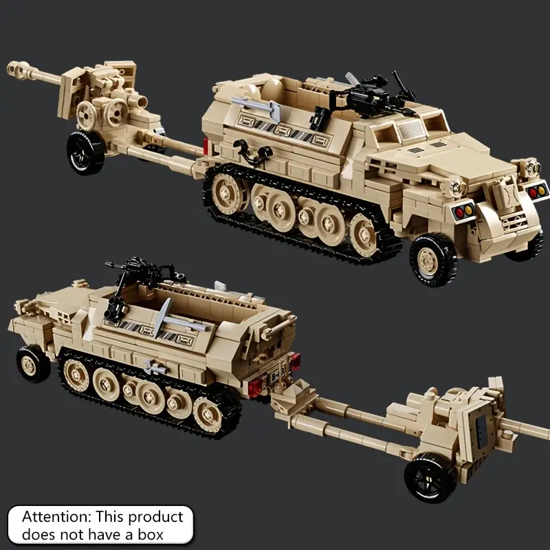 Military Half-Tracked Armored Vehicle Building Kit - 562pcs Artillery Tank Constructor Set, DIY Educational Assembly Toy for Age 6+, Durable ABS Plastic, Black & Tan