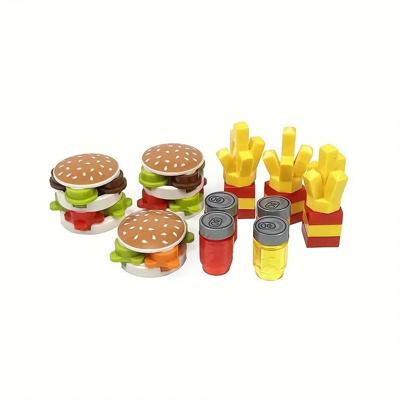 Minifigure Urban Food Building Blocks, Hamburgers, Fries, Grilled Chicken, Hot Dogs