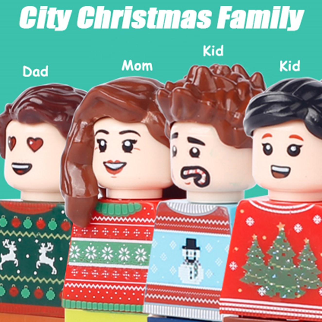 Minifigure Christmas Jumper Family Gifts - Set of 4 Figures.
