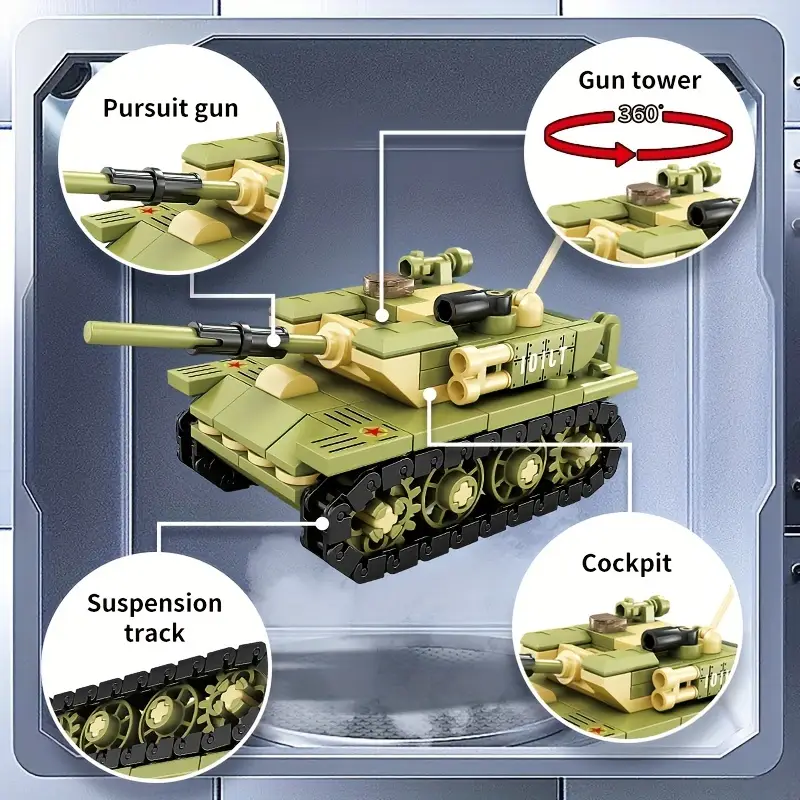 Military Tank Building Blocks Set - Army Green, ABS Construction Toy for Youngsters, Educational Puzzle Game & Decorative Model