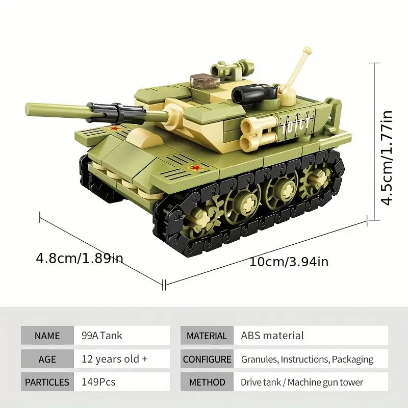 Military Tank Building Blocks Set - Army Green, ABS Construction Toy for Youngsters, Educational Puzzle Game & Decorative Model