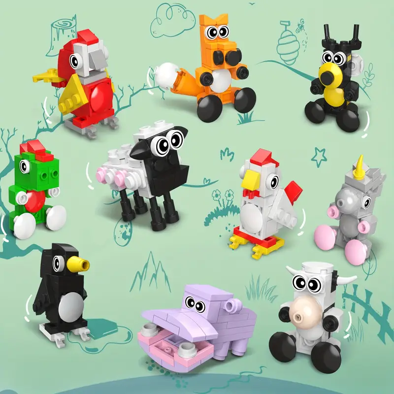 10 Cute Little Brick Animals Various Types, Hippo, Penguin, Cow, Fox