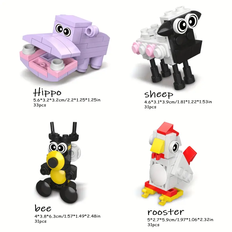 10 Cute Little Brick Animals Various Types, Hippo, Penguin, Cow, Fox