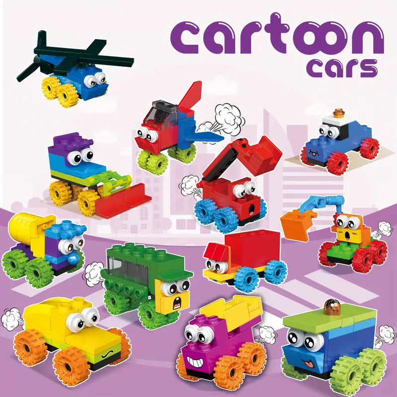 Cartoon Brick Block cars 12 to choose from.