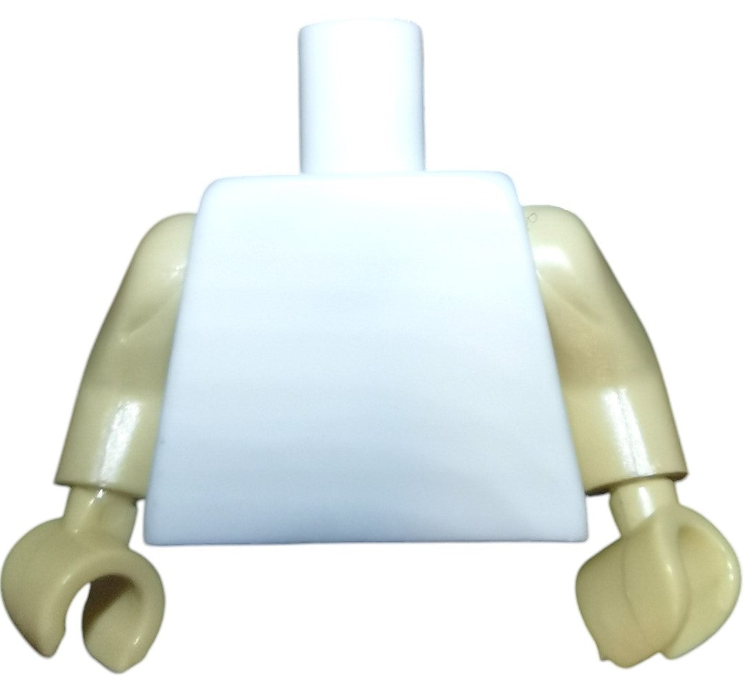 The Minifigure Keyring Torsos feature a plain white body with detachable beige arms, including hook-shaped hands designed for connecting with other compatible toy pieces.