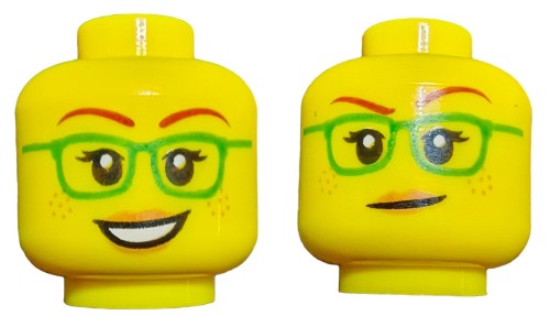 LEGO Head, Dual Sided Female Green Glasses, Smile - UB1034