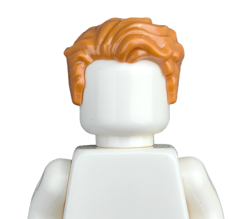A LEGO Minifigure with wavy, reddish-brown hair from the LEGO Minifigure Ginger Wigs collection. The featureless head and plain white torso are captured up close against a simple background.