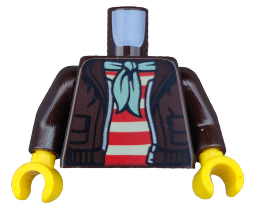 LEGO Torso,  Brown Jacket with Red and Tan Striped Shirt, Shark on Back- UB1156