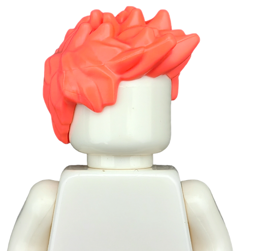 Back view of a Lego figure featuring bright orange spiky COLOURED WIGS. The figure is white and headless with no visible facial features.