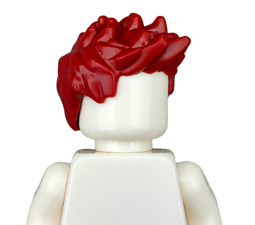 LEGO minifigure with a spiky COLOURED WIG in red and a plain white torso, shown from the back.