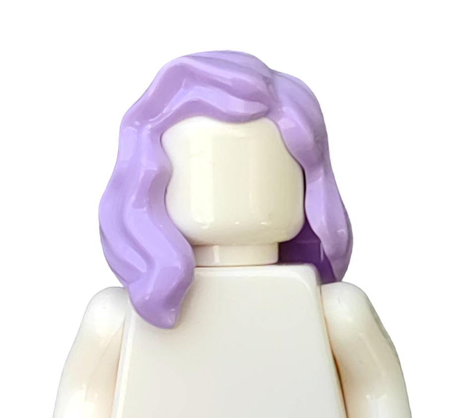 LEGO minifigure from COLOURED WIGS set featuring light purple wavy hair, a plain face, and body against a white background.