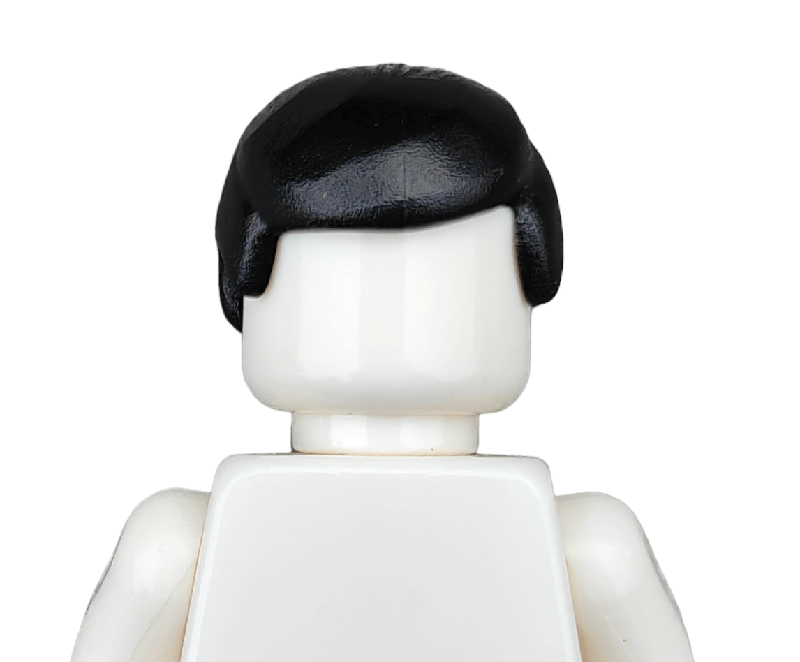 A LEGO minifigure viewed from behind featuring a plain white body and a classic swept-back hairpiece from the BLACK WIGS product line, against a white background.