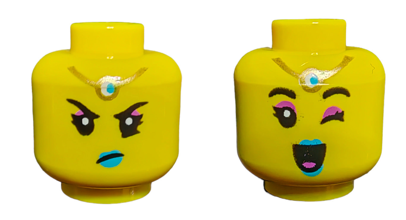 LEGO Head, Dual Sided Female, Medium Azure Lips, Charm on Forehead - UB1392