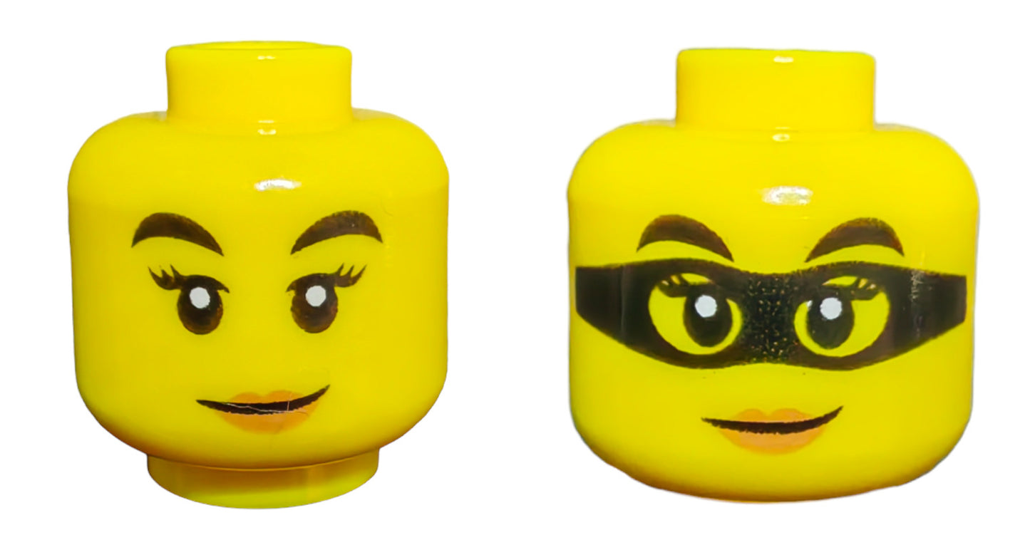 LEGO Head, Dual Sided Head Female Black Eyebrows, Peach Lips   - UB1393