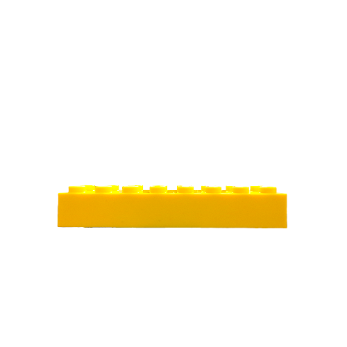 A single Yellow Brick with eight studs, viewed from the side against a plain white background.