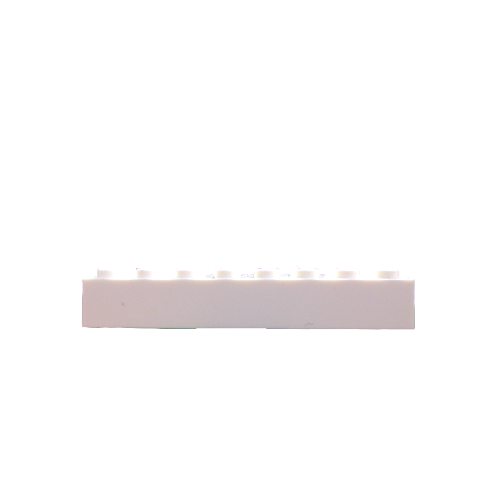 The White Brick, a rectangular toy block with eight studs, often used in building sets, is displayed on a plain white background.