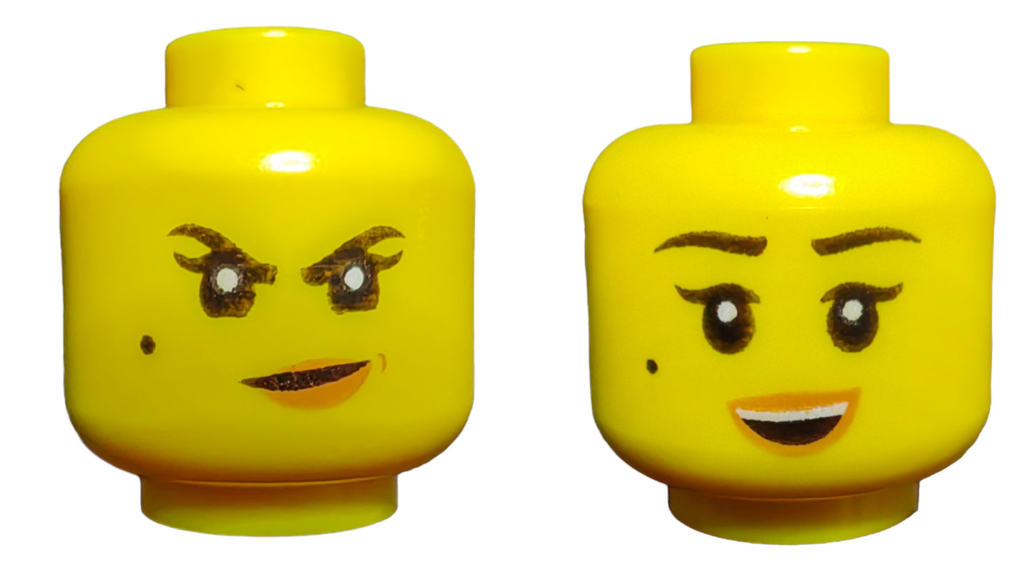 LEGO Head, Female Dual faced head. Angry one side and shocked the other side. - UB1497