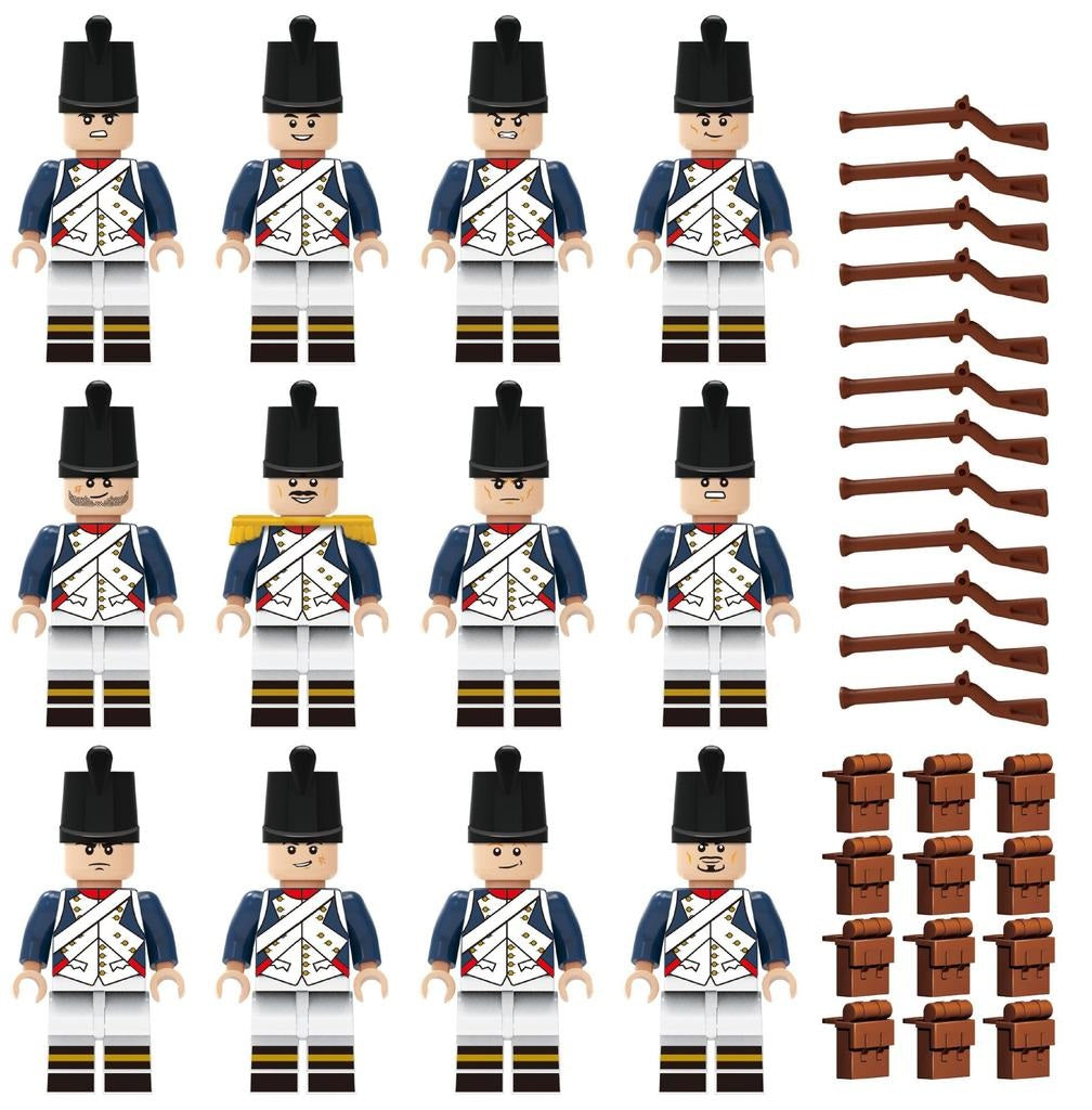 European Napoleonic Wars Soldiers Small Infantry Figure Action Figure Children's Building Blocks UK - 12 Soldiers and accessories in each set.