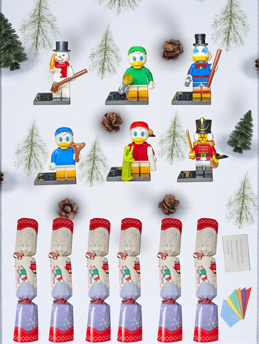 6 Deluxe Random Christmas Crackers with Disney Themed Minifigures, Kids Party Crackers with SNAPS!